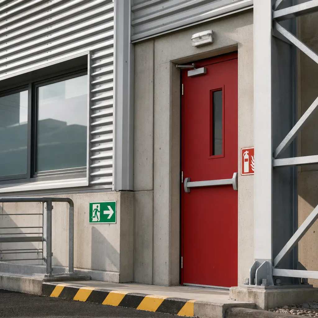 Atelier de maintenance électrique vide avec armoire électrique, balisage de sécurité et outils rangés.